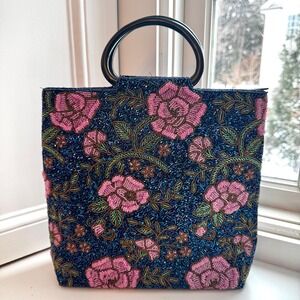 Vintage Beaded Handbag Floral Beaded Purse Lucite Handle Heirloom Evening Bag